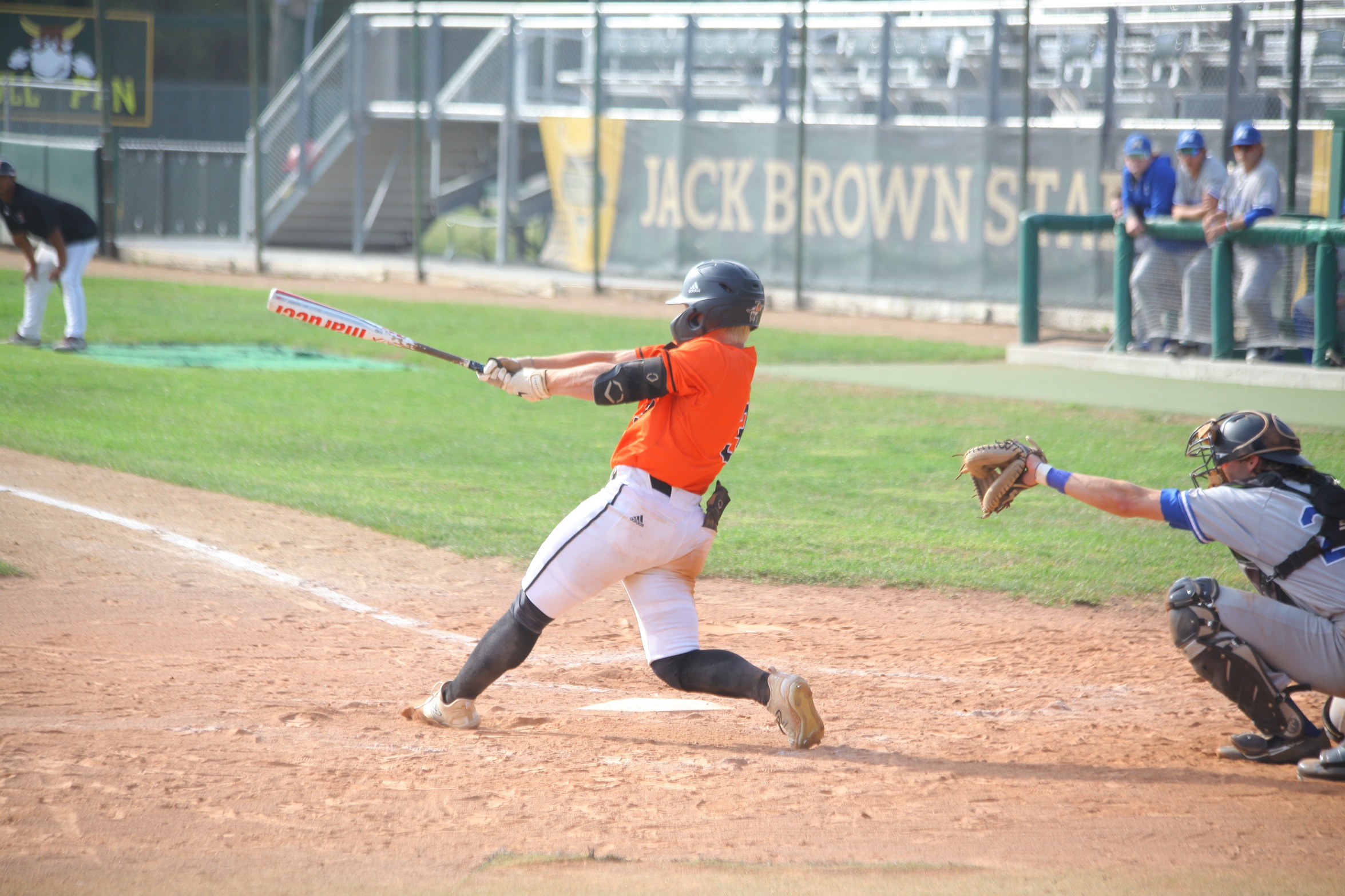 Chase Burke connects for a single in the Jimmies' 15-6 win in game one of Monday's doubleheader / Photo by Molly Dockter, UJ Sports Information