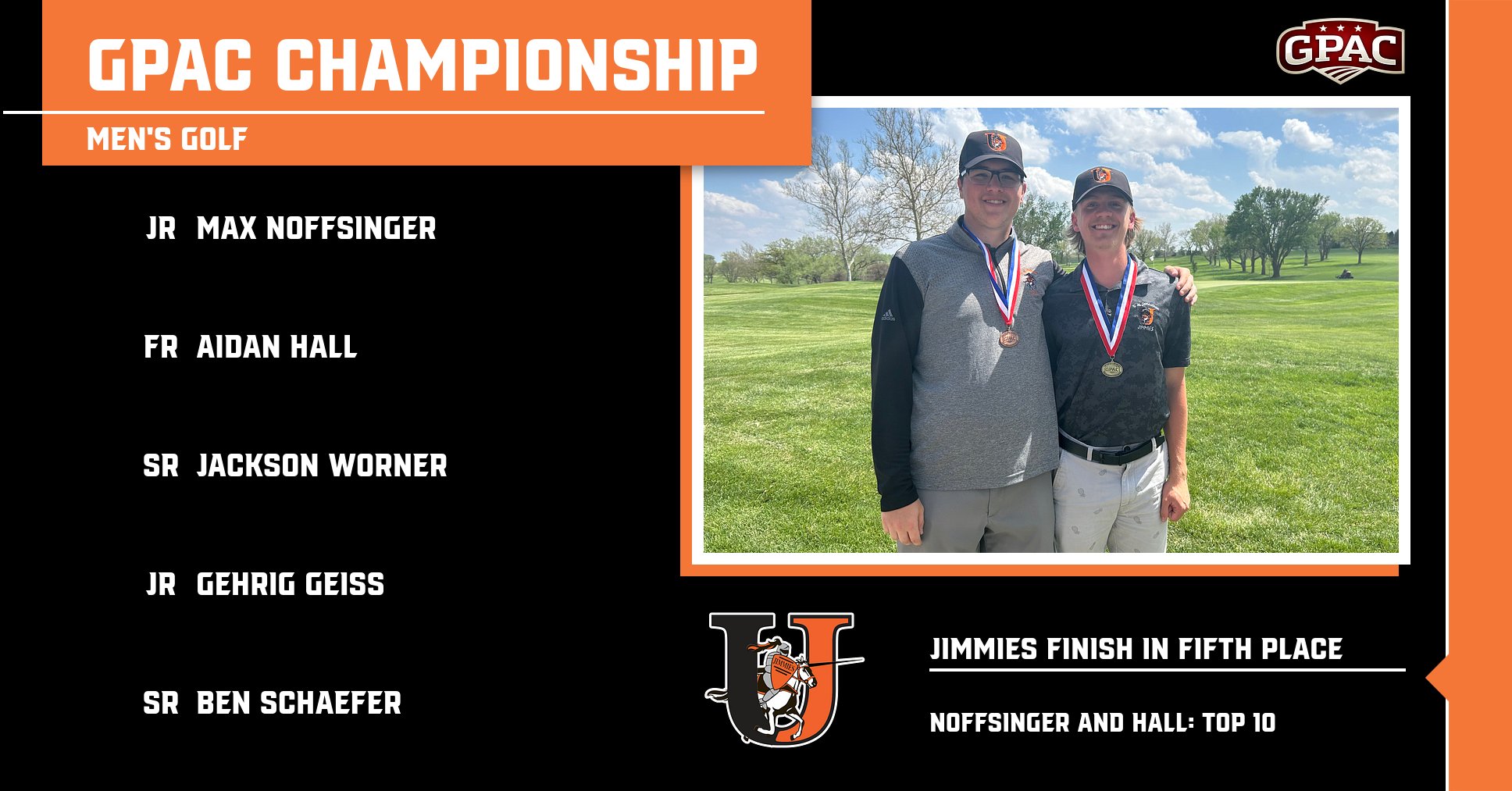 Jimmie men's golf places fifth at GPAC Championship